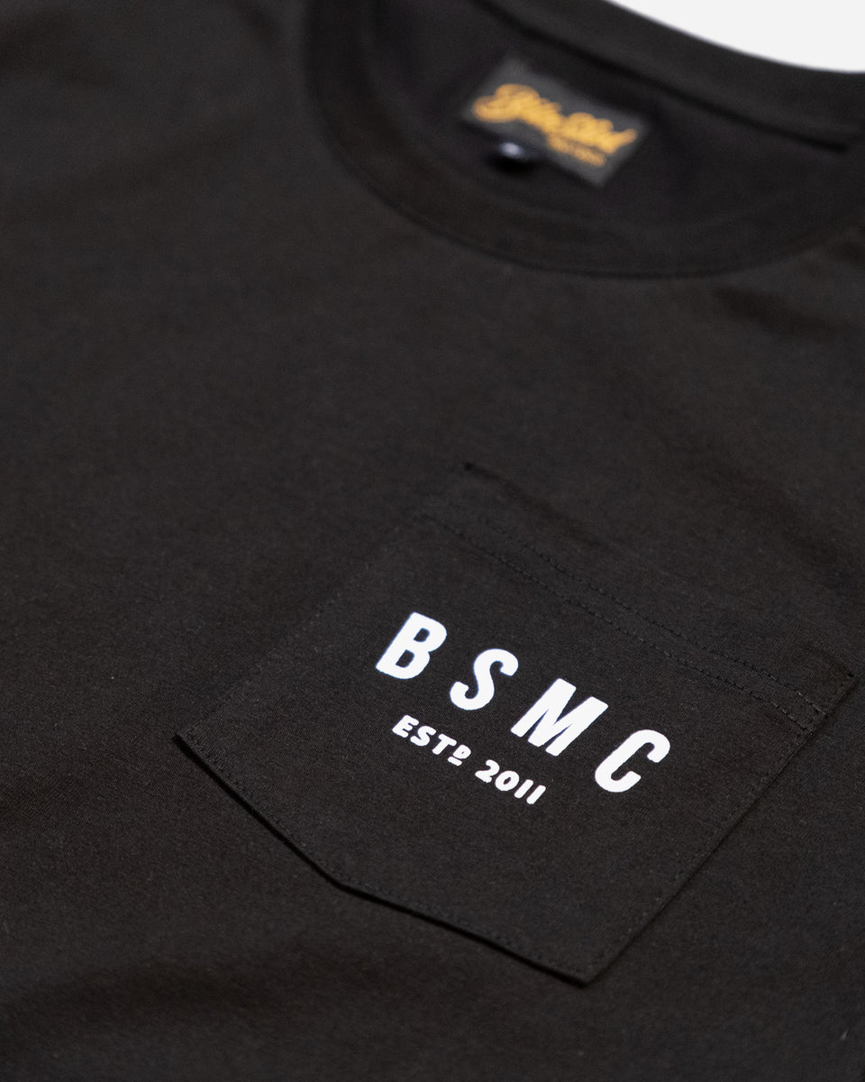 BSMC ESTD. Pocket T-Shirt - Black studio image pocket close up
