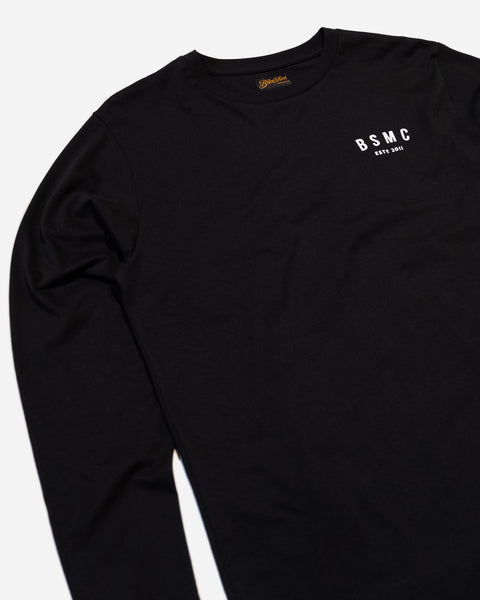 Bike Shed ESTD Longsleeve Black T-Shirt Studio Image Front Side