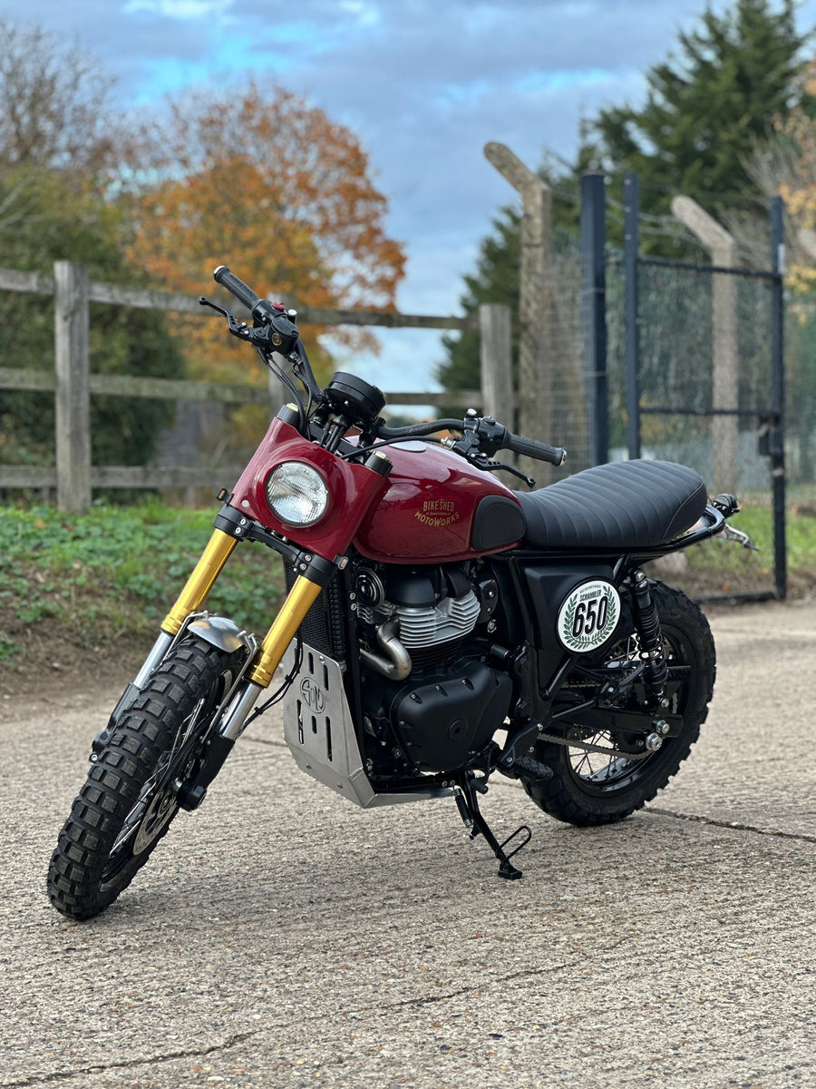 Bike Shed MotoWorks x Fastec 650 Bear Scrambler Build. Build Tier 1, 2 & 3 Available. Custom motorcycle build from Bike Shed Moto Co and Fastec Racing.