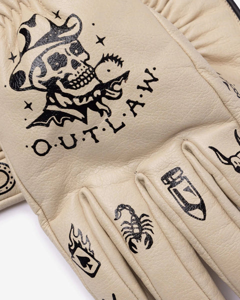 Macleod outlaw cream motorcycle gloves studio image