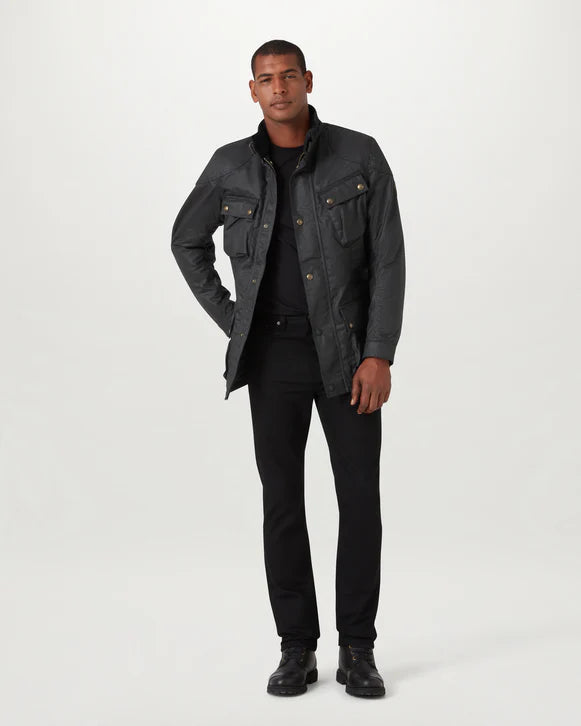 Belstaff Trialmaster motorcycle jacket black worn by model