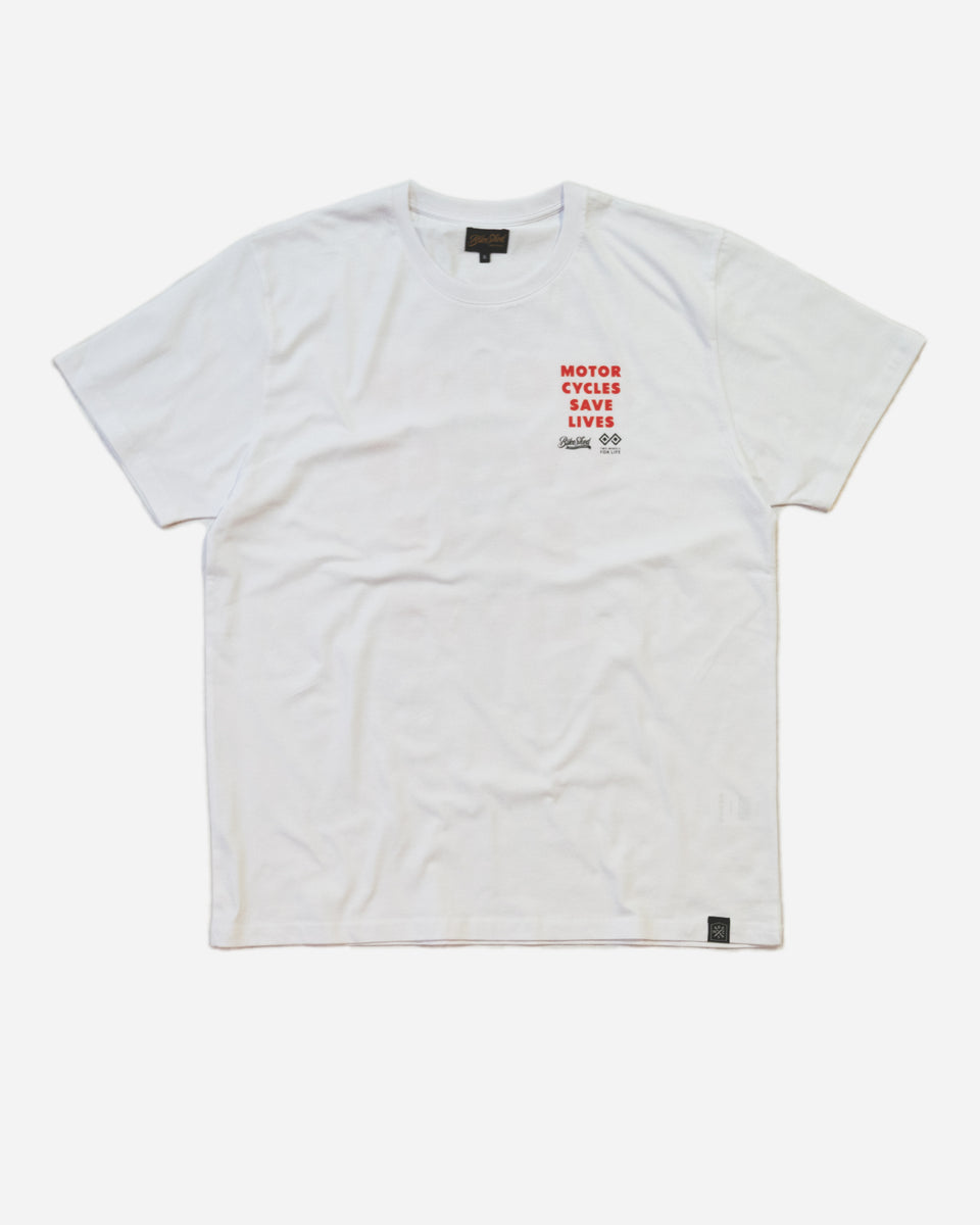 BSMC x Two Wheels For Life T-Shirt - White studio image front