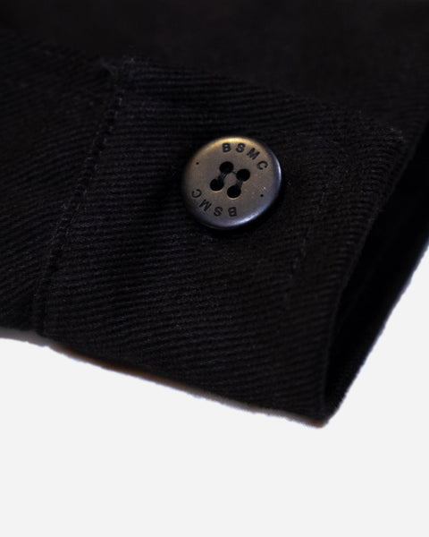 Close-up of the black twill motorcycle jacket cuff