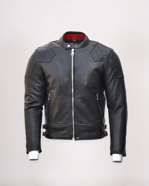 Goldtop 76 cafe racer Leather Motorcycle Jacket black studio image