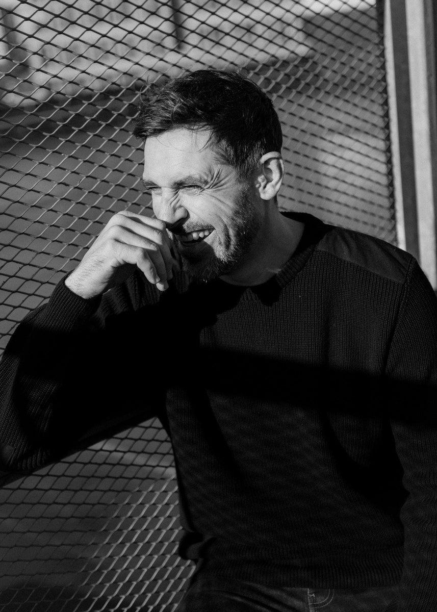 Chunky Knit Crew Neck Motorcycle Sweatshirt - Black