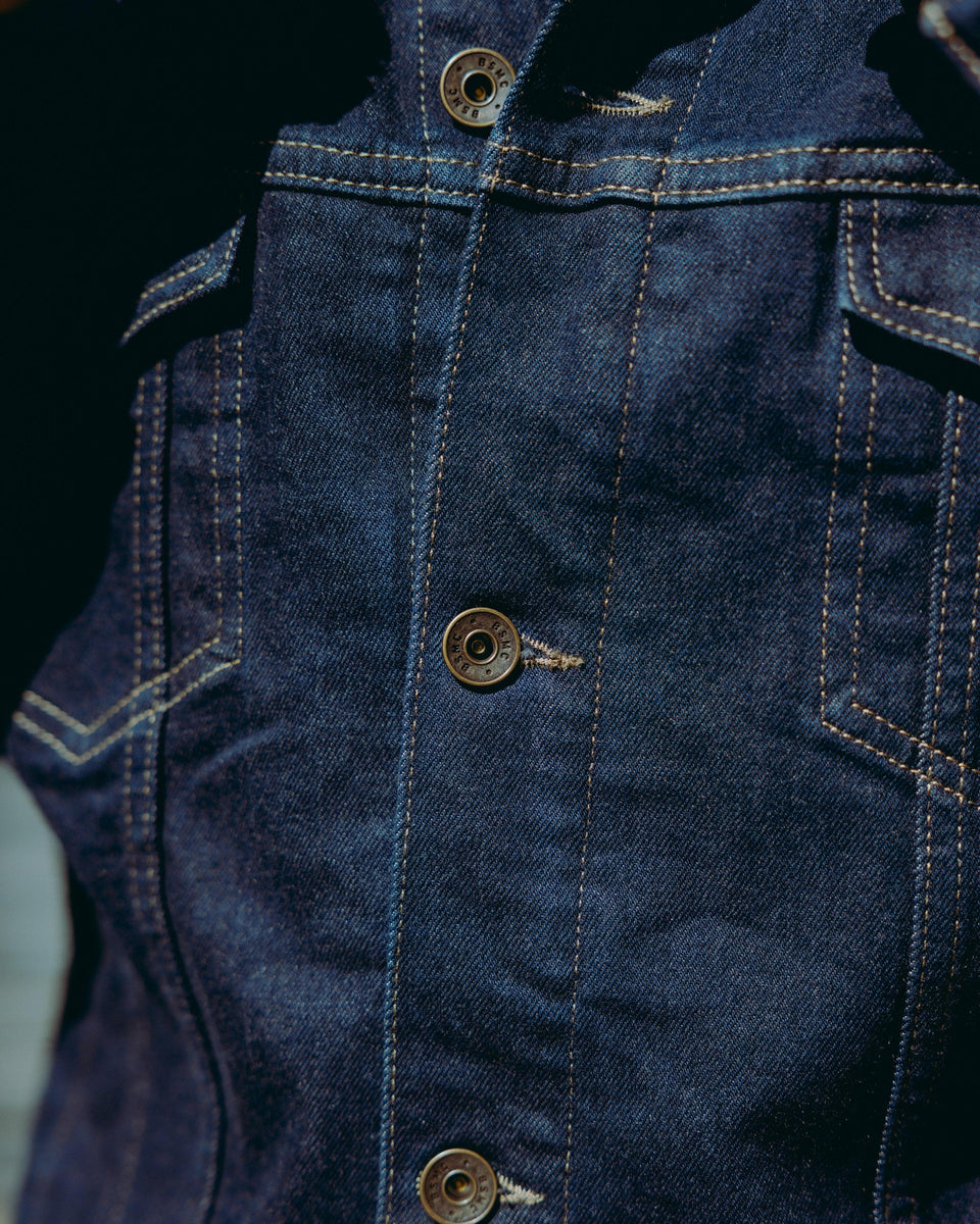 BSMC Motorcycle Denim Jacket - Cordura Indigo - front detail