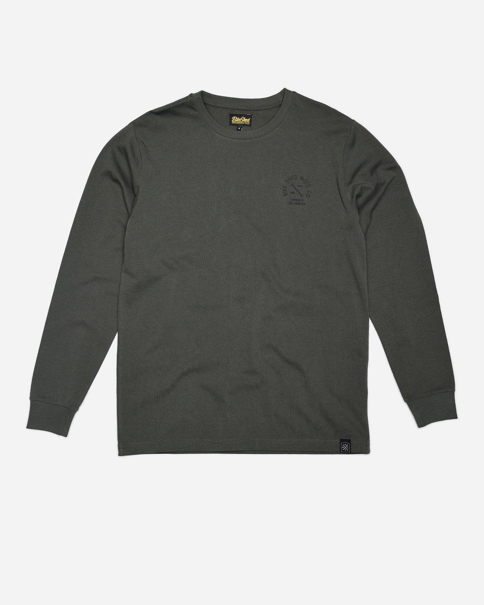 BSMC Dirt Bars Long Sleeve Motorcycle Graphic T-Shirt - Khaki