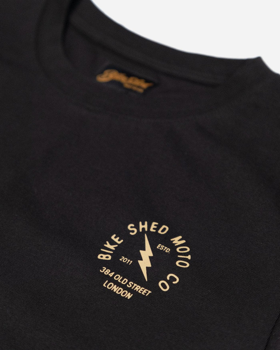 Black Motorcycle London Lightning T-Shirt Front Detail