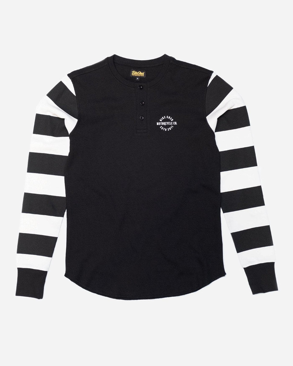 Long Sleeve Waffle Motorcycle Shirt - Black/Cream
