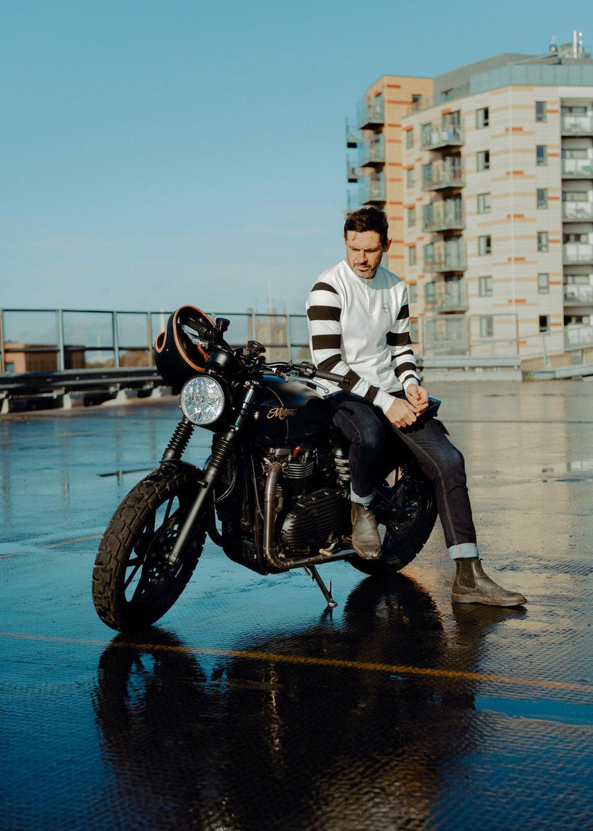 Rocker Long Sleeve Motorcycle Waffle Shirt - Cream/Black