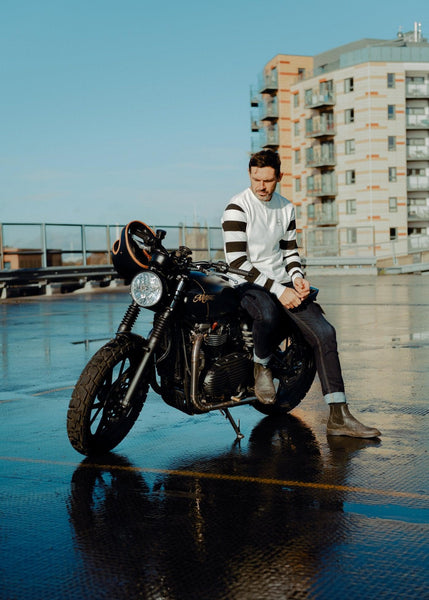 Rocker Long Sleeve Motorcycle Waffle Shirt - Cream/Black