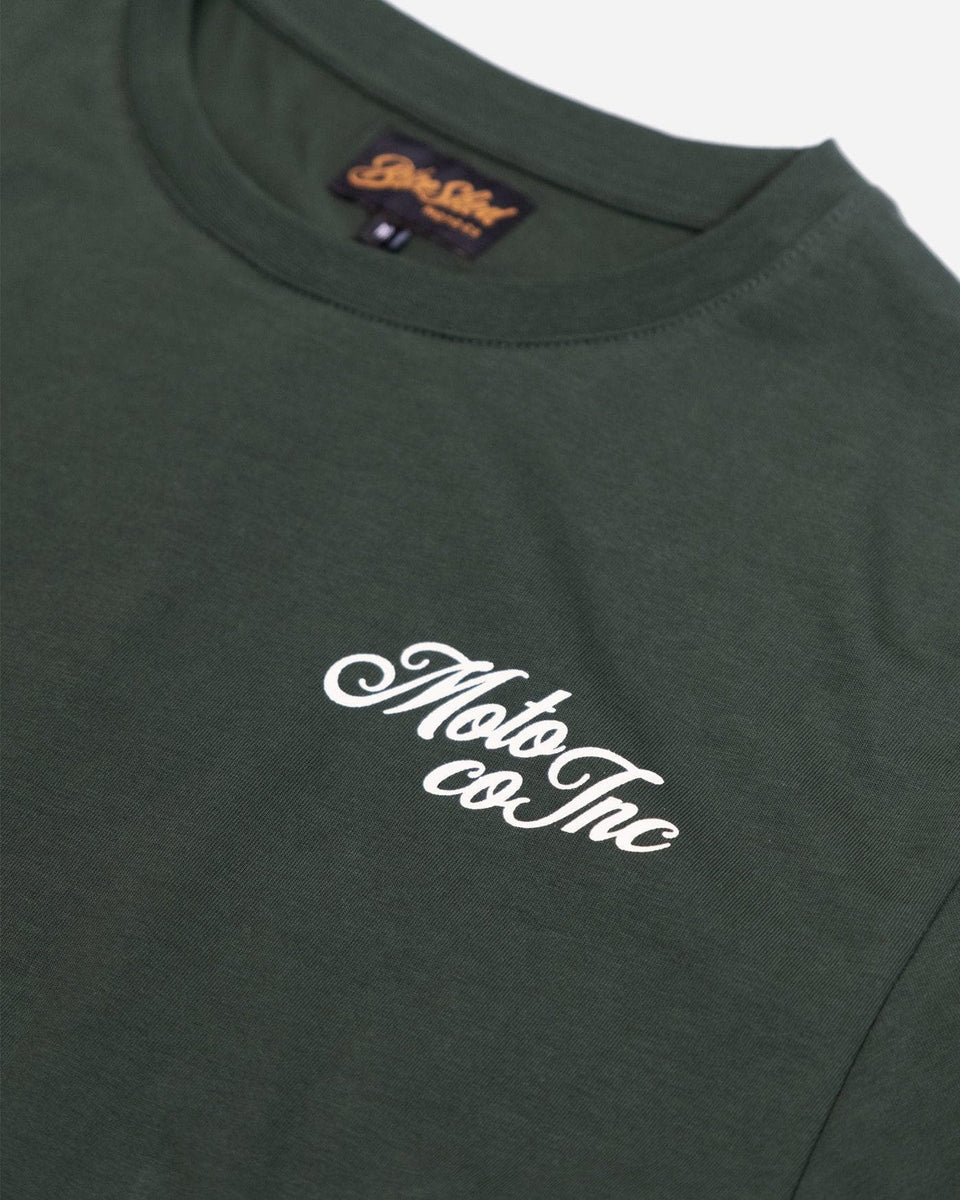 Green BSMC Logo Shoreditch Motorcycle T-Shirt - front detail