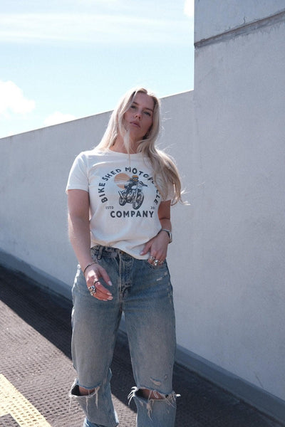 BSMC Women's Motorcycle Sunset Graphic T-Shirt - Off White