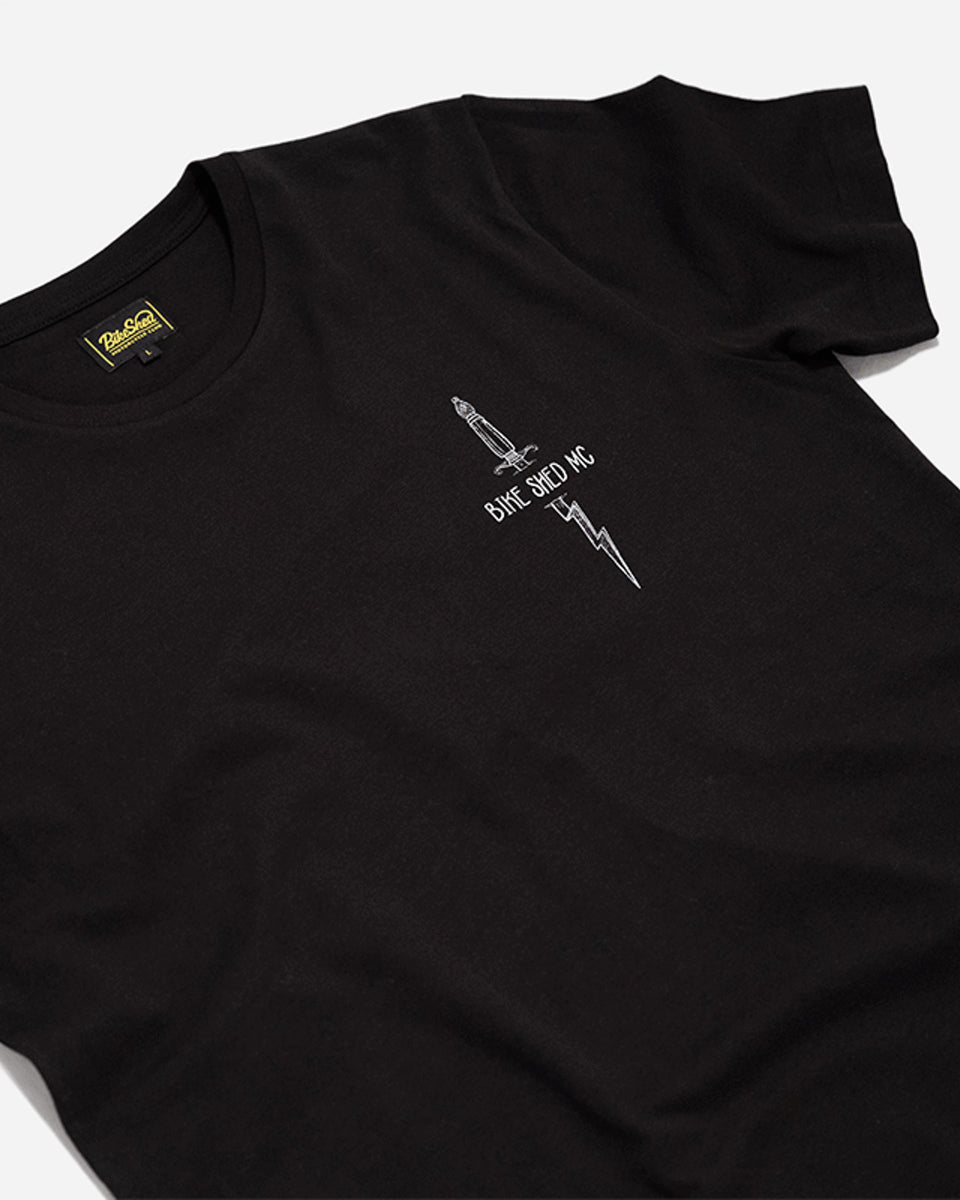BSMC Zeus T-Shirt - Black studio image chest logo close up