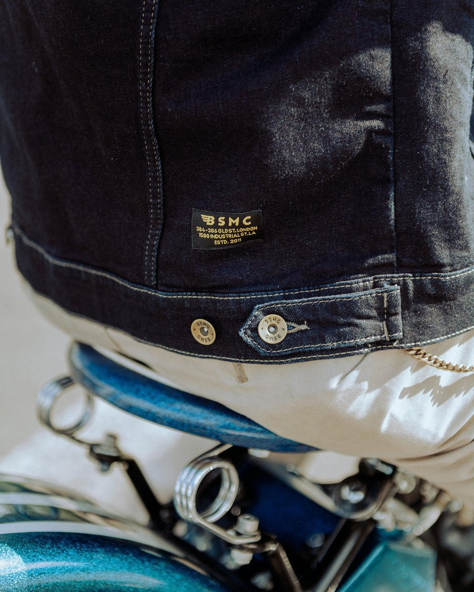 BSMC Motorcycle Denim Jacket - Cordura Indigo - back logo detail