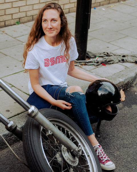 BSMC Women's '77 Motorcycle T Shirt - White/Red