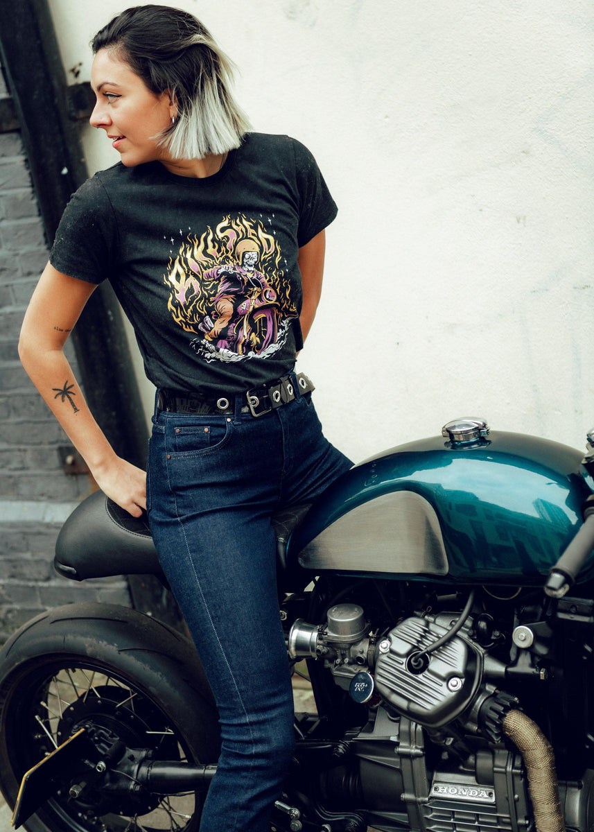BSMC Women's Speed Demon Graphic Motorcycle T-Shirt - Washed Black